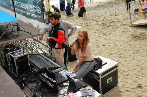 Al microfono durante "Swim The Island 2013", a Bergeggi